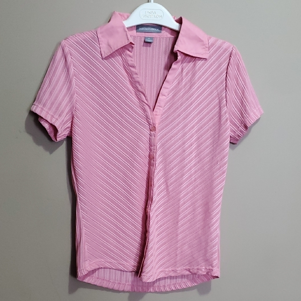 Beechers Brook Pink Fitted Ribbed Button Down Shirt Size Small